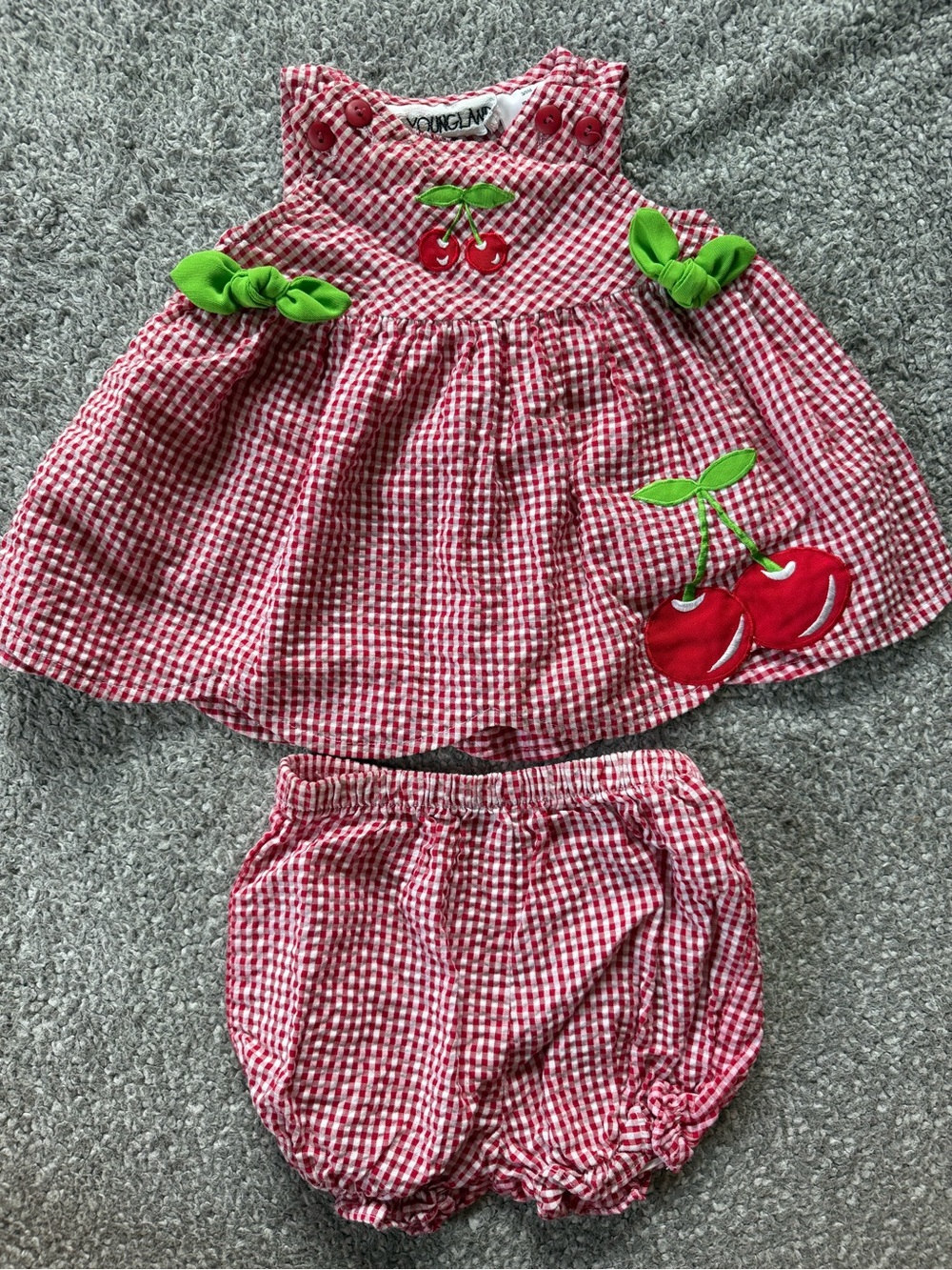 Youngland Red Gingham Cherry Dress with Bloomers
